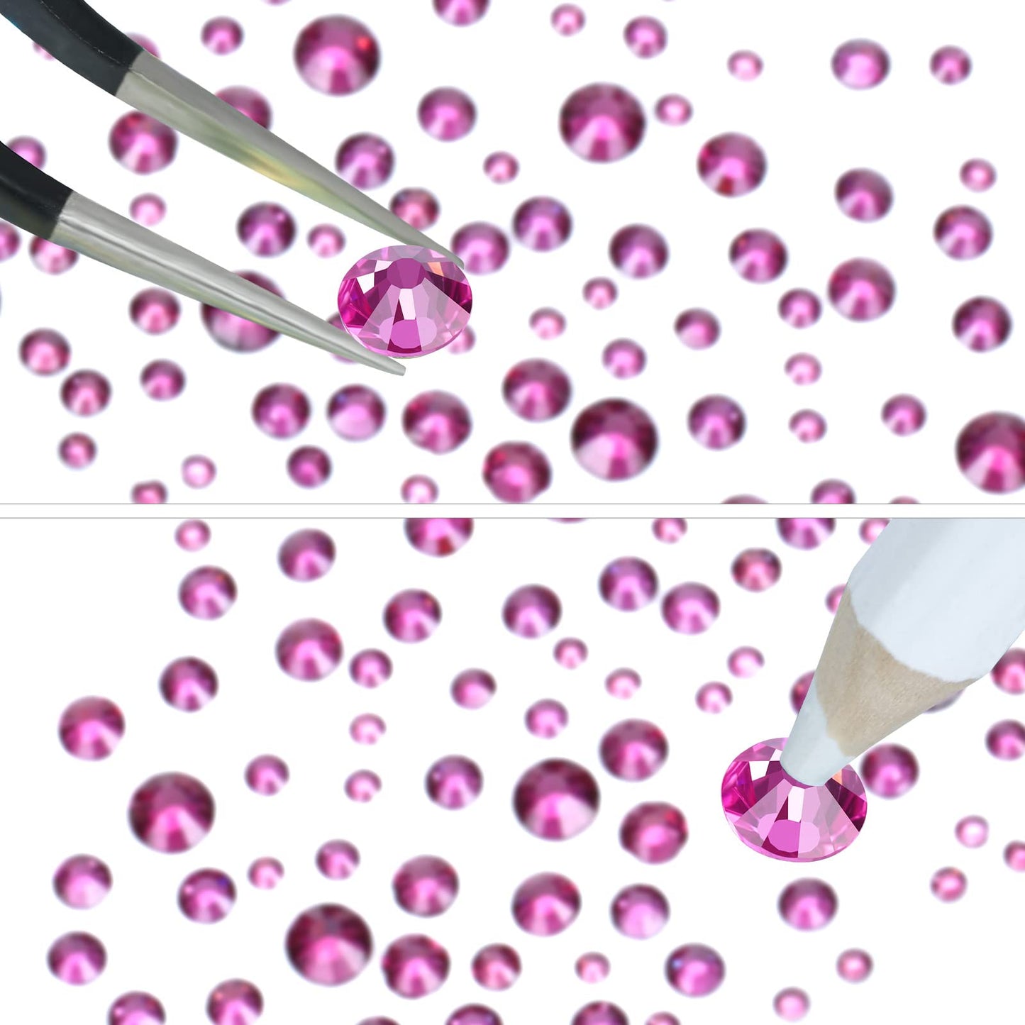 Meibite Fuchsia Glass Flatback Rhinestones for Nails, Crafts & Clothes – 4240PCS 6 Sizes (SS6–SS20) Crystal Gems Kit with Tweezers & Picker, Non Hotfix DIY Rhinestones for Tumblers, Shoes, Nail Art