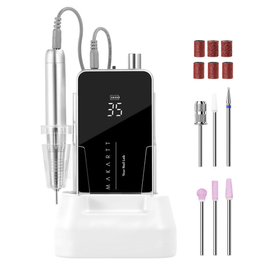 Makartt Nail Drill Professional, 35,000RPM Electric Nail File for Acrylic & Gel Removal, 60W Brushless Coreless Motor, 2-in-1 Desktop & Portable, LCD Display, Rechargeable, Quiet, F&R, Nouvella Black