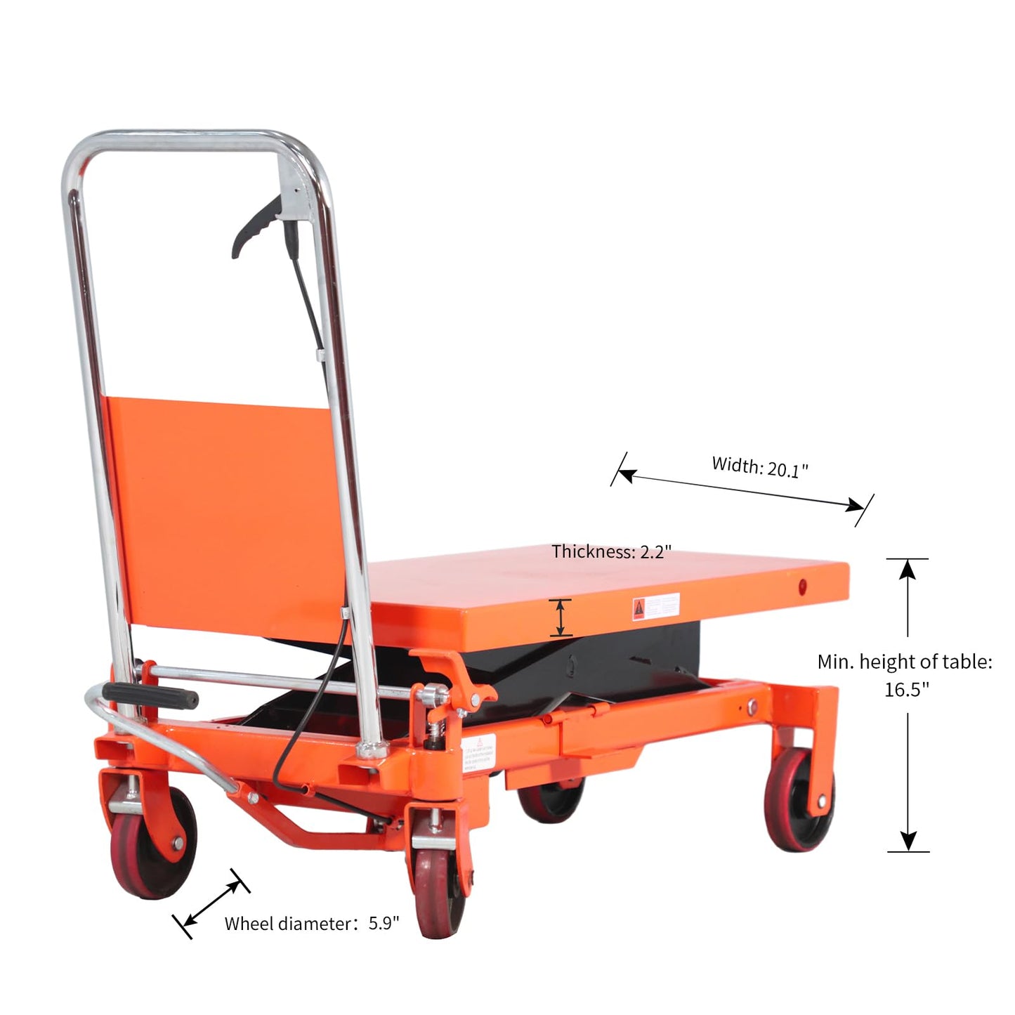 Tory Carrier Hydraulic Scissor 1760LBS Capacity, Cart Lift Table Cart 39.4”Lifting Height, Manual Scissor Lift Table 4 Wheels and Foot Pump, Elevating Hydraulic Cart for Material Handling