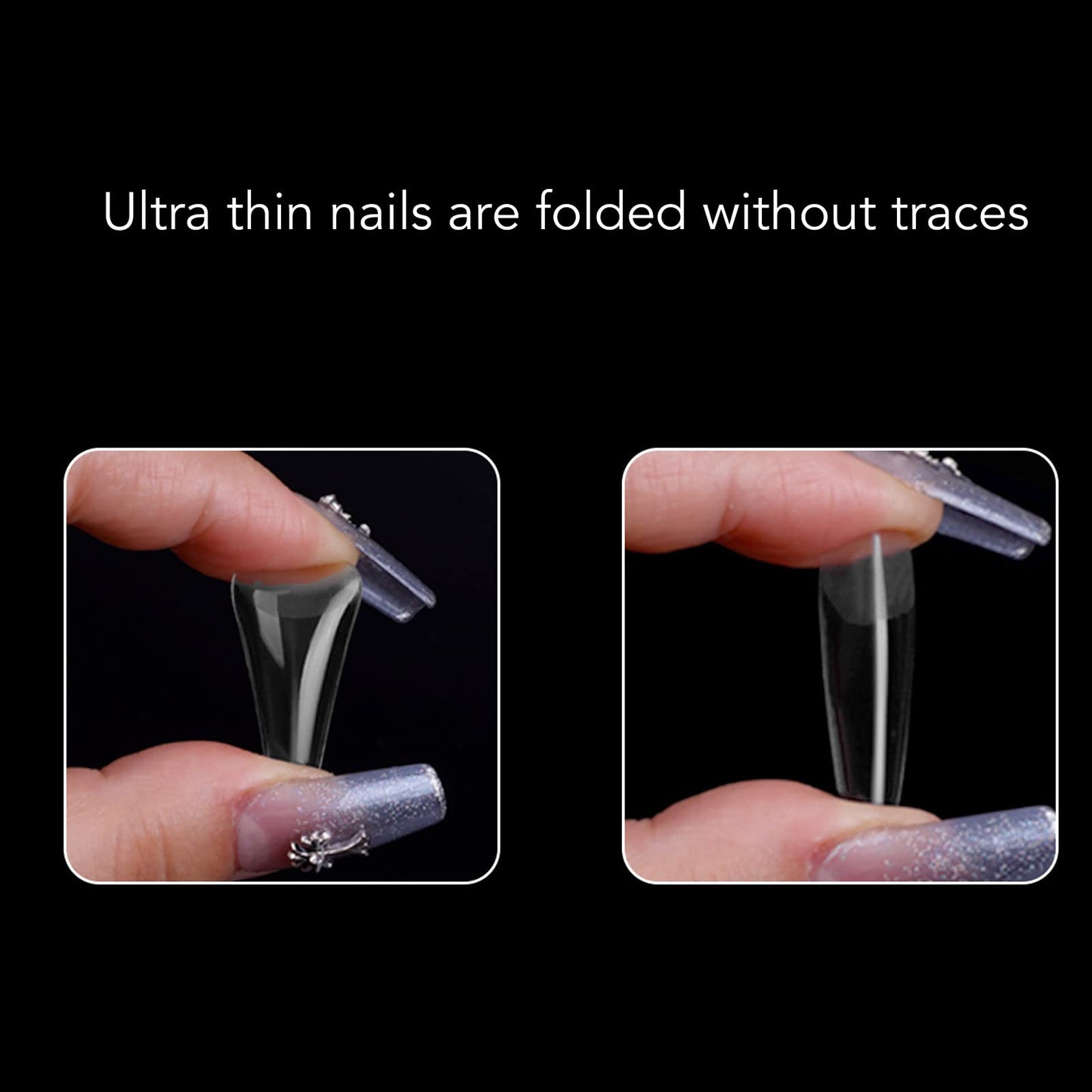 Long Clear Nail Tips, Clear Press on Nails Ultra Thin Full Cover Fake Nails Grinding Half Frosted False Nails for Press on Nail Extensions Home DIY Salon Wedding Dating Party(Almond)
