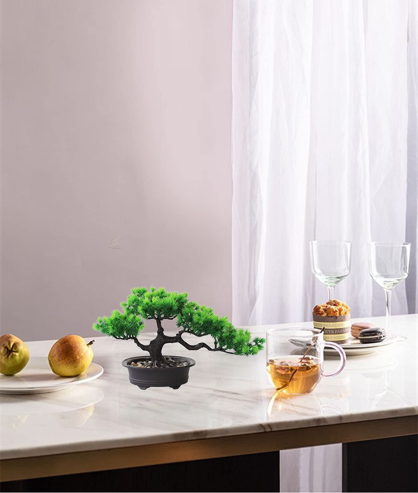 Rozwkeo Artificial Bonsai Tree Fake Plant Decoration Potted Tree Faux House Plants Small Japanese Pine Bonsai Plant for Indoor Home Decoration Office Hotel Windowsill Desktop Display Zen Decor Trees