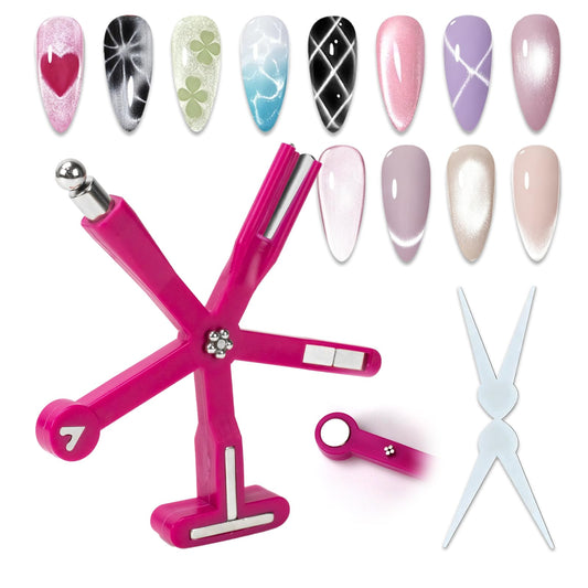 ESUOHYM Cat Eye Magnet Set 9 In 1 Nail Magnets with Magnetic Ball for Cateye Gel Nail Polish, Heart Flower French Four Leaf Clover Multifunction Cat Eye Nail Effects Tools for Beginners DIY Salon