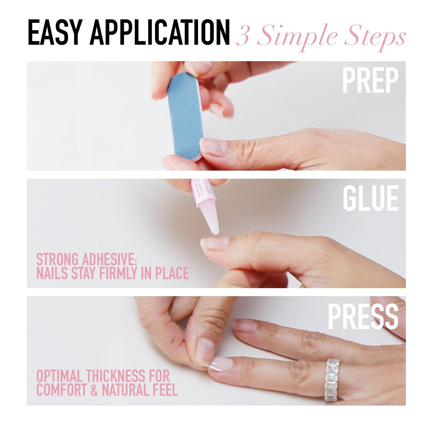 Glamnetic Press-On Nails Bundle - Winter's Tale, Caviar & Goal Digger | Short Oval French Tip Fake Nails with 3D Matte Tree & Snow Designs | Short Almond Black French Tip Fake Nails | Glossy, Semi-Tra