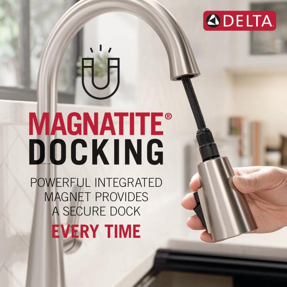 Delta Keele Brushed Nickel Kitchen Faucet with Pull Down Sprayer, Modern Single Hole Kitchen Sink Faucet, Single Handle, Spotshield Stainless 19824LF-SP