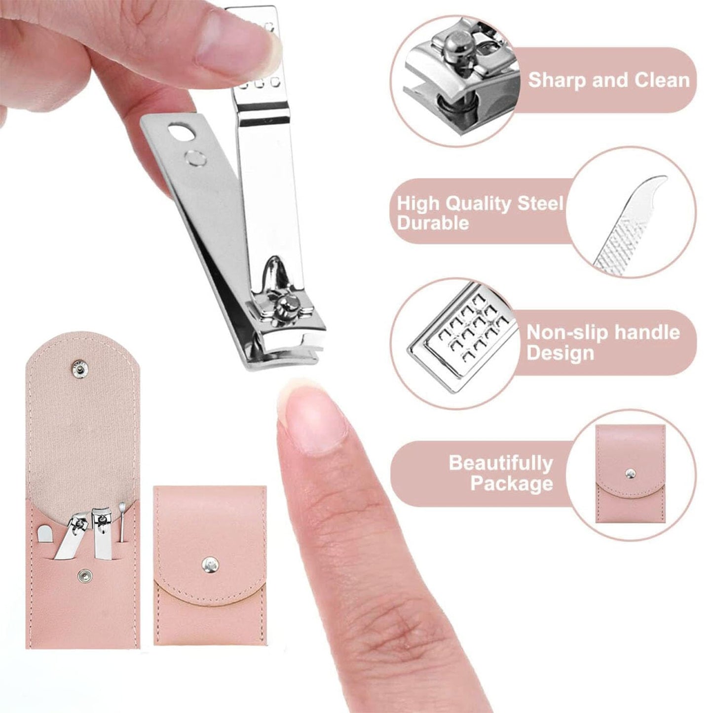 24 Sets Travel Manicure Set Professional Nail Clipper Kit Bulk,4 in 1 Adult Stainless Steel Travel Manicure Kit with Case Individually Wrapped Nail Clippers Bulk for Homeless,Hotel,Charity（Pink）