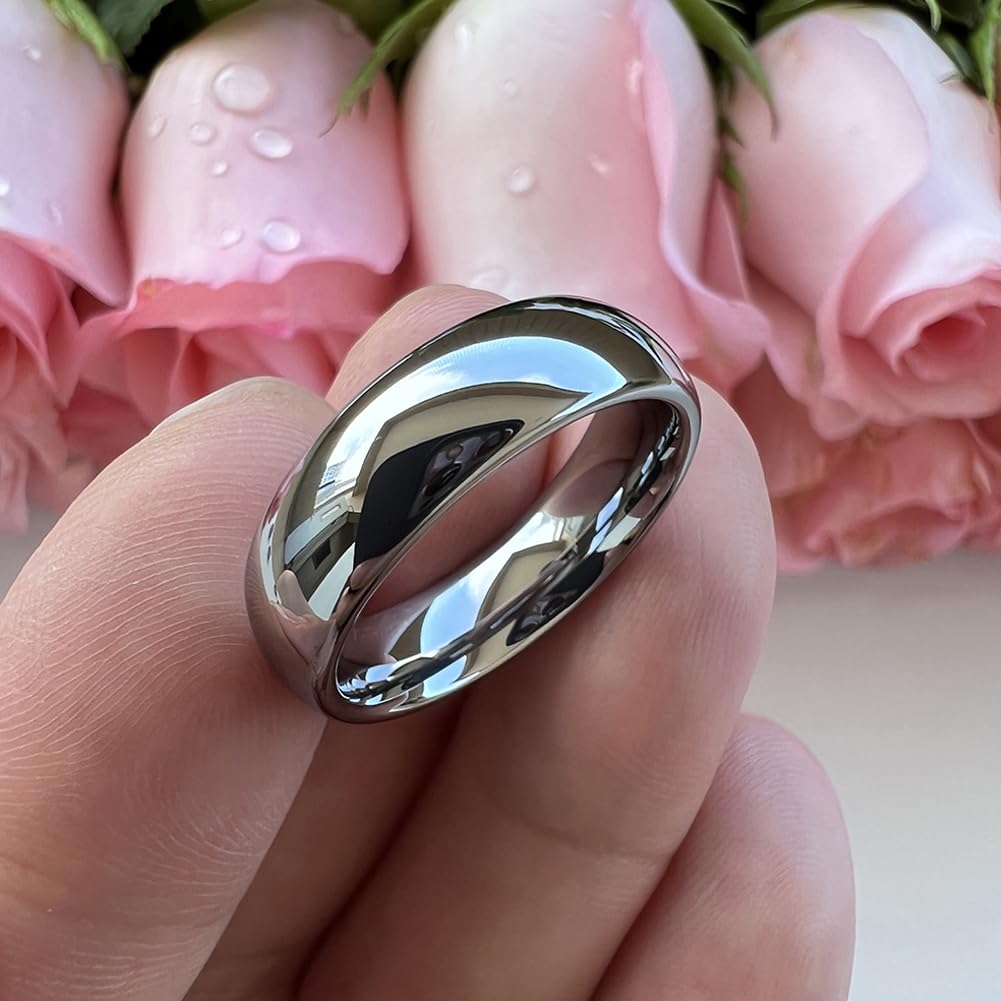 TUTISS 6mm Tungsten Rings for Men Women Engagement Wedding Bands Domed Polished Comfort Fit Size 13