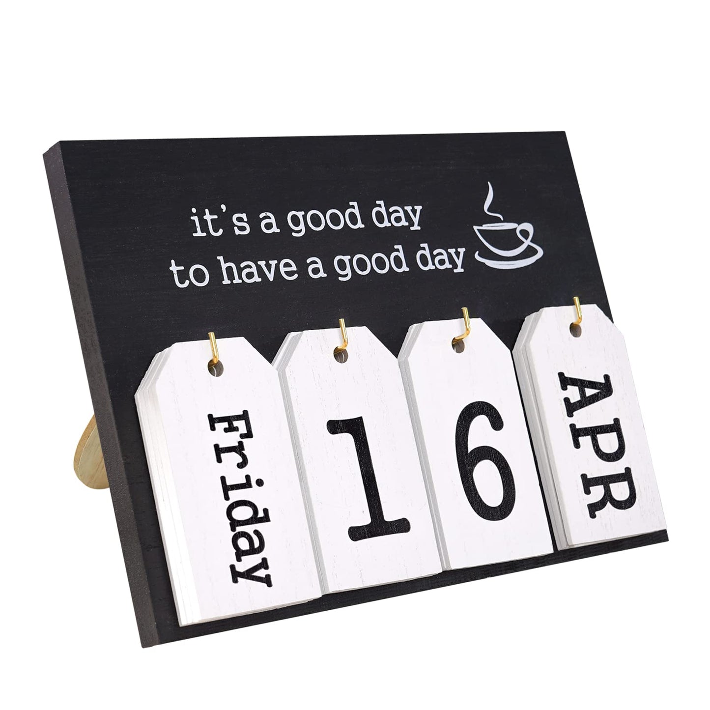 Desktop Perpetual Calendar Standing Flip-Up Date Wooden Block Retro Calendar for Livingroom Office Shop Bar Desk Decor Week Month Day Display