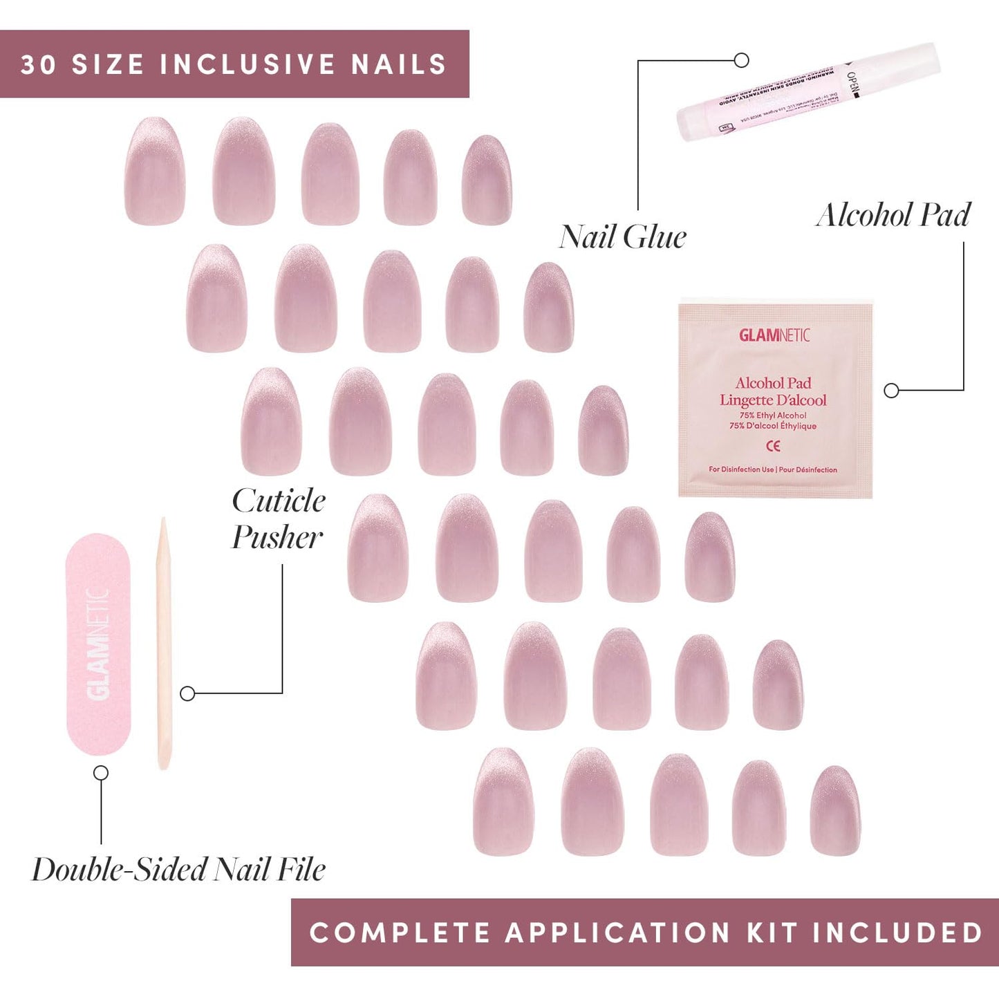 Glamnetic Press-On Nails Bundle - Stardust, Fairy Dust & Think | Oval Glossy Light Yellow Fake Nails | Oval Beige-Pink False Nails with a Metallic Finish | Light Pastel Short Ova
