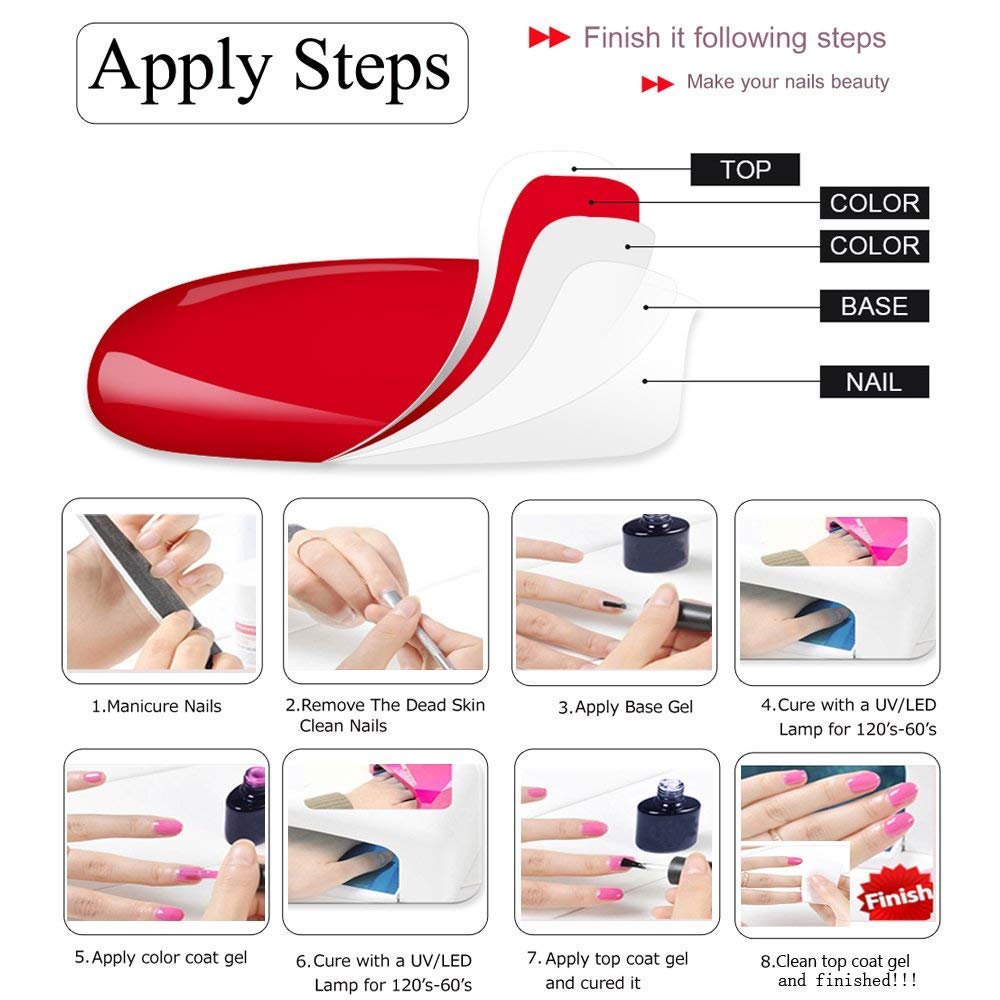 Gel Nail Polish Starter Kit - 6 Colors Gel Polish Set Base Top Coat, 36W LED Nail Dryer Lamp with Full DIY Gel Manicure Nail Tools by Vishine 8ml #C003
