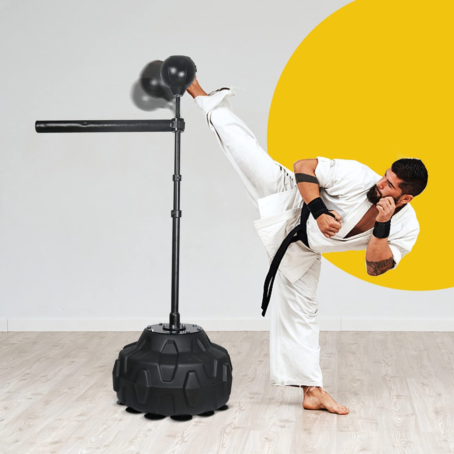 Solid Reflex Bag Boxing Speed Trainer Punching Bag Spinning Bar, Training Boxing Ball with Reflex Bar Free Standing, 45-80in Adjustable Height, for Adult