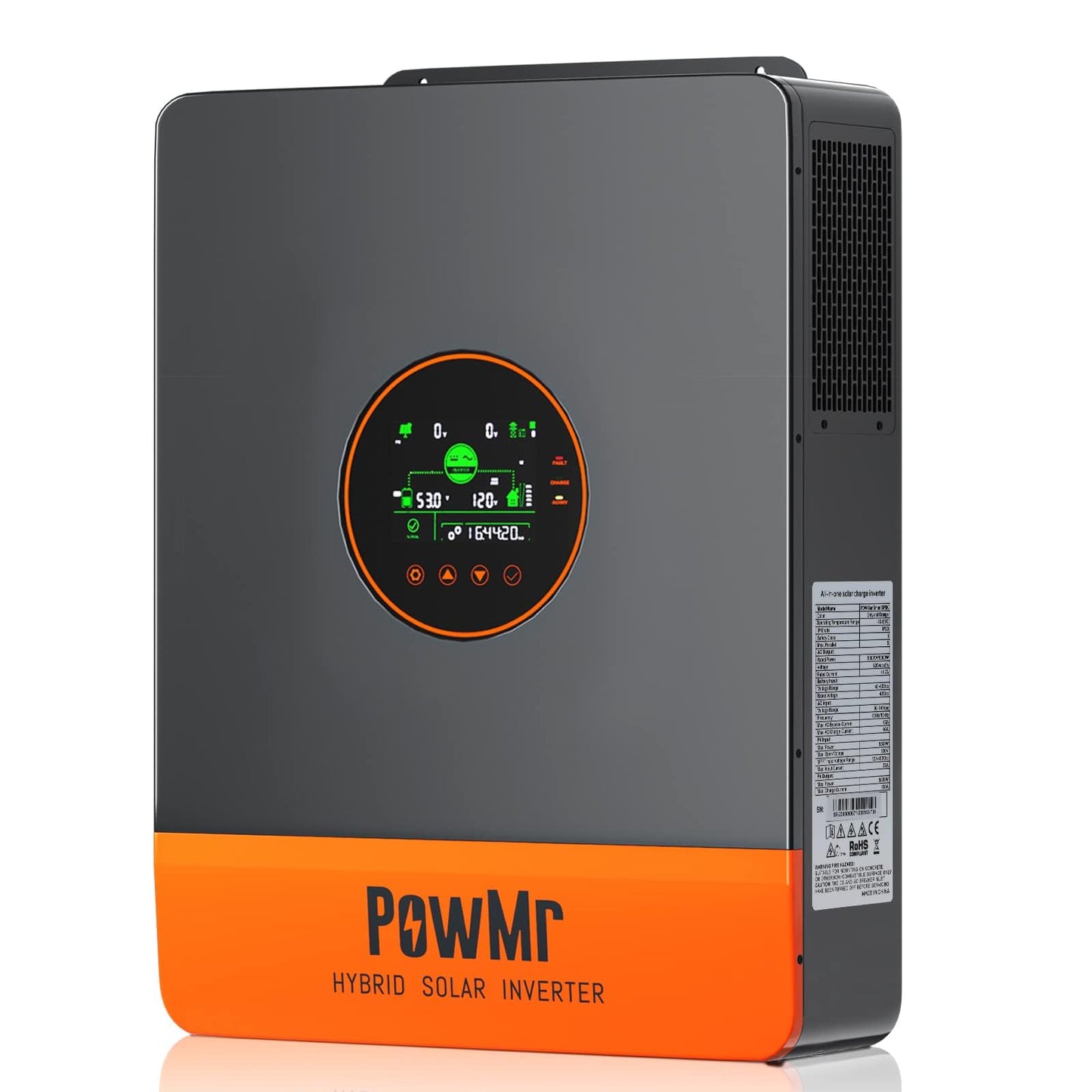 PowMr 5000W Hybrid Solar Inverter 48V DC to 110V/120VAC, 5200W Split Phase Inverter with 100A MPPT Controller, Max. PV Input 6KW 500VDC, For 48V Lead Acid, Li, Batteryless Run [Up to 6 Units Parallel]