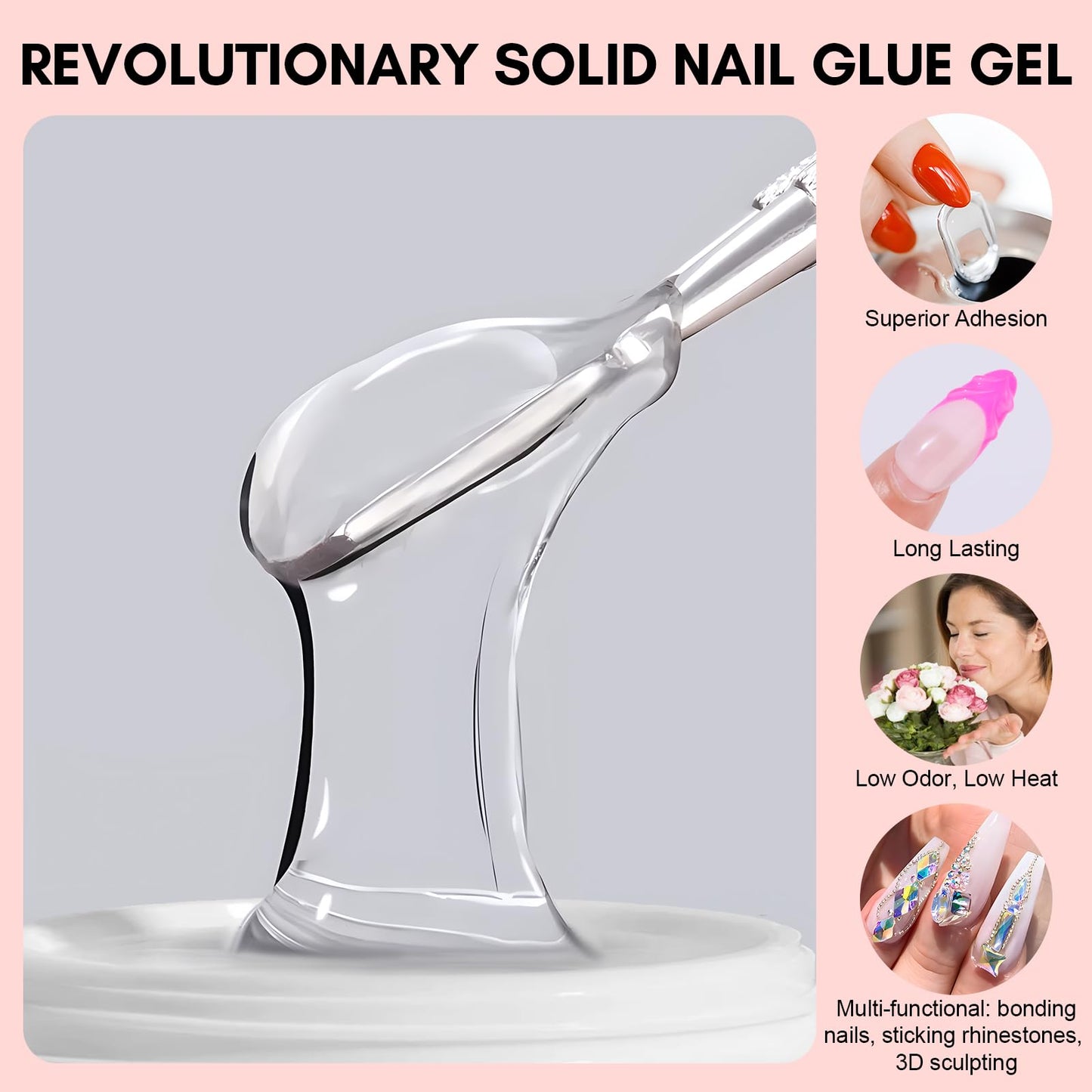 Makartt Nail Glue and Tips Kit: 15ML Solid Gel with Almond & Coffin Pre-Buffed Fake Nails, Portable UV Lamp, Base and Top Coat, Nipper, Cuticle Remover and File for DIY Art Manicure