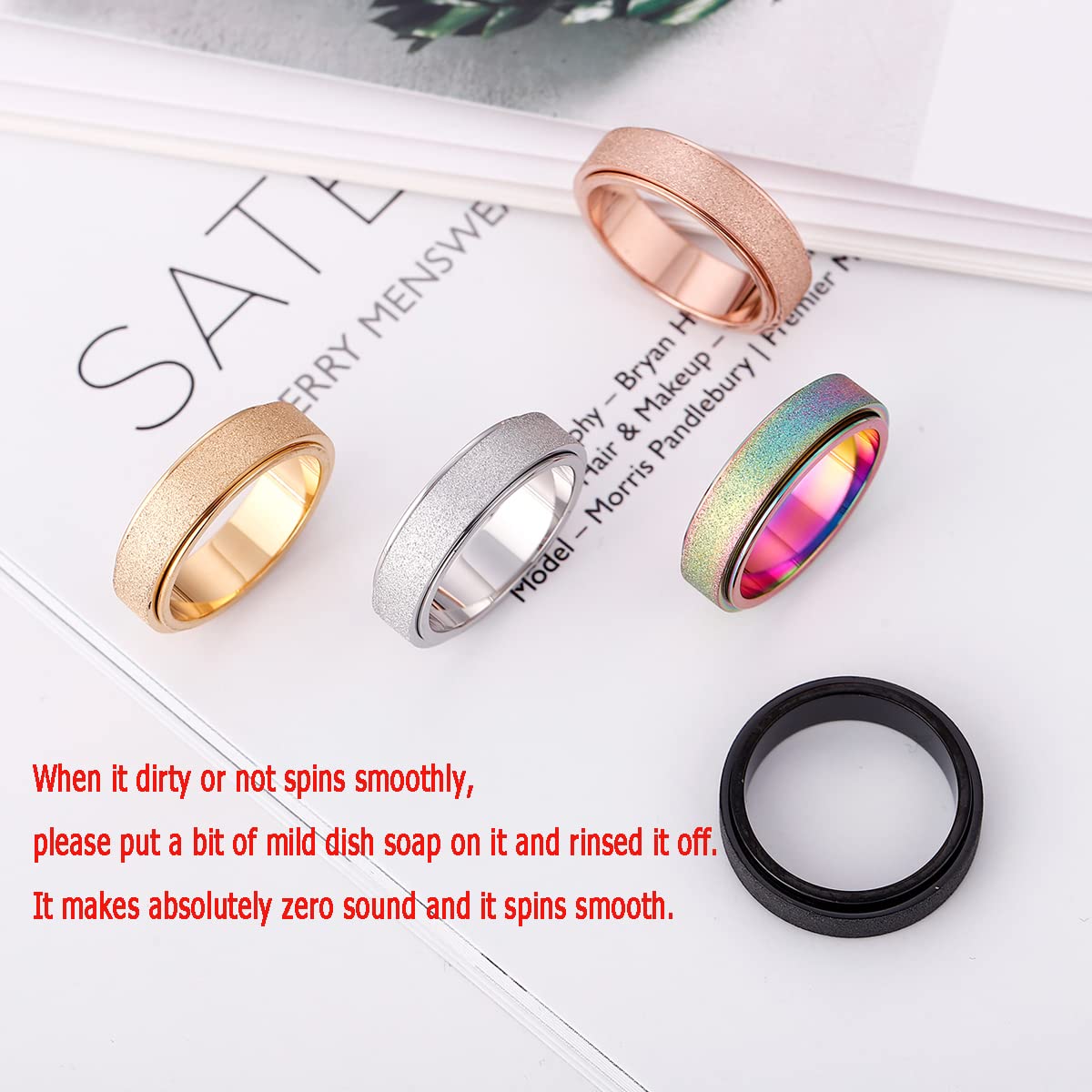 OreilleStar Anxiety Ring for Women Men Stainless Steel Fidget Spinner Thumb Ring Fidget Toys Adults Size 8 Width 6MM Silver Hand Polished