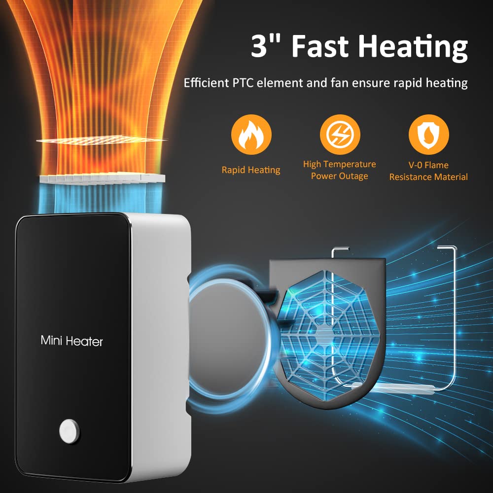 Portable Space Heater YOUCIDI Mini Desk Heater Electric Fan Air Warmer for Room/Office/Desktop Black
