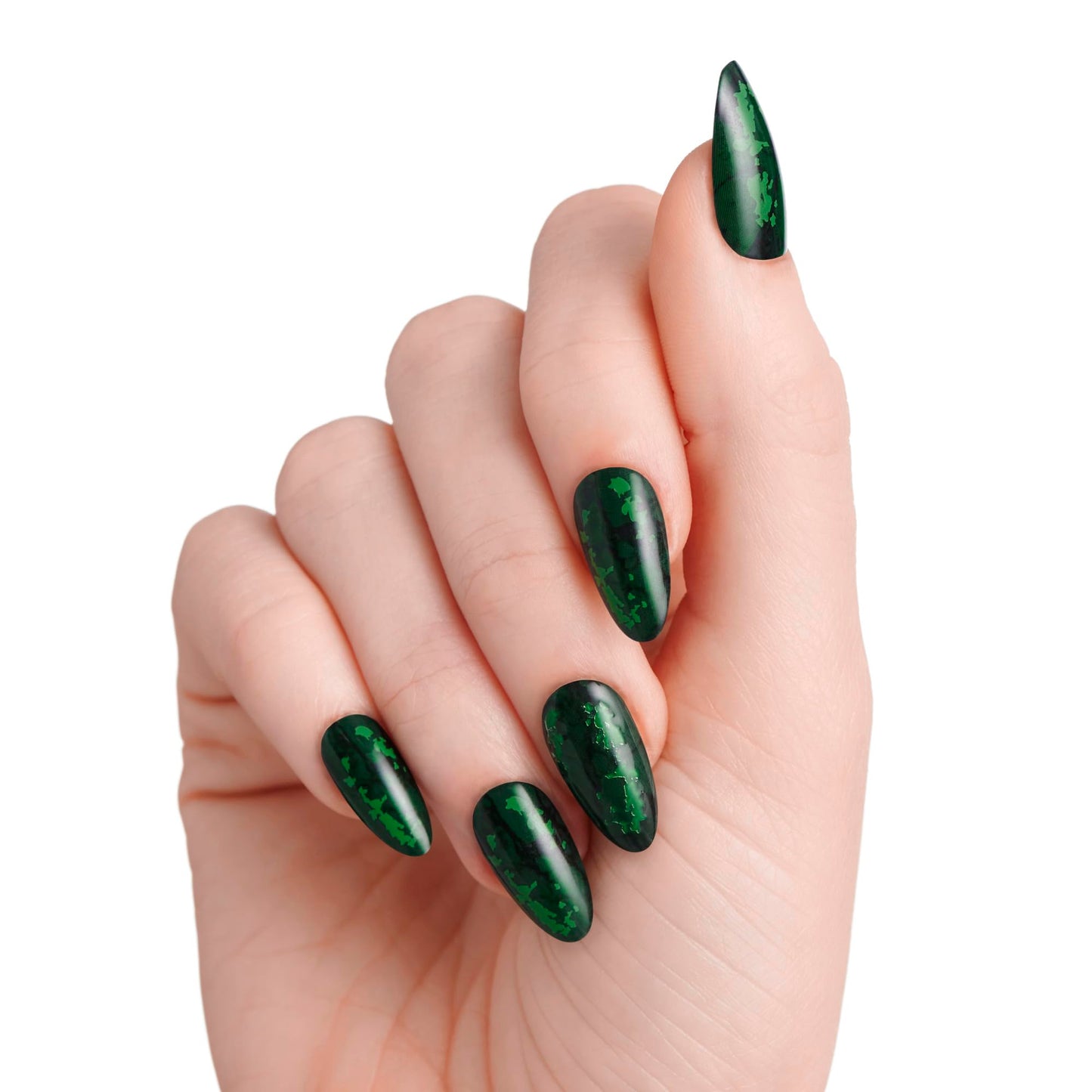 KISS X WICKED: FOR GOOD Press On Nails Almond, ‘My Future Is Unlimited’, Green, Medium, Waterproof, Chip Proof, Smudge Proof, 28 Fake Nails, Pink Gel Nail Glue (2g), Mini Nail File, & Manicure Stick