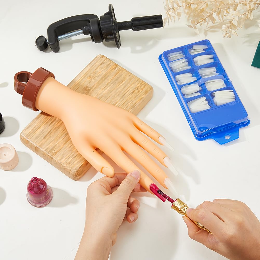 SUPERFINDINGS Practice Hand for Acrylic Nails Rubber Flexible Fingers Training Hands False Mannequin Hand with 100Pcs Trapezoid Plastic Nail Tips for Beginners Manicure Training