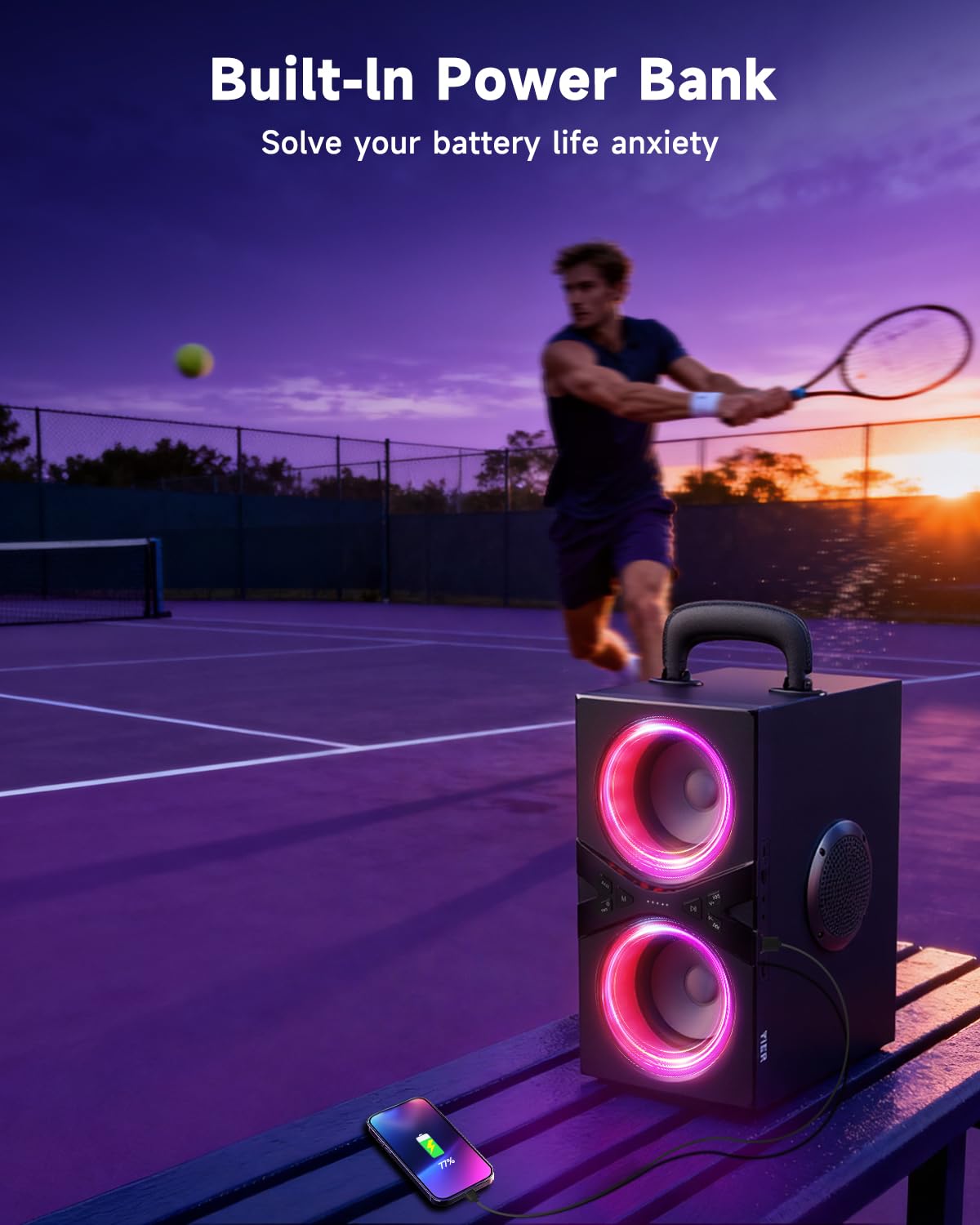 YIER Party Bluetooth Speaker:80W Peak Large Stero Sound for Outdoor,Deep Bass,TWS,Loud with Lights,Portabe Wireless Big Speakers with Long Playtime,House,Projector,Movie