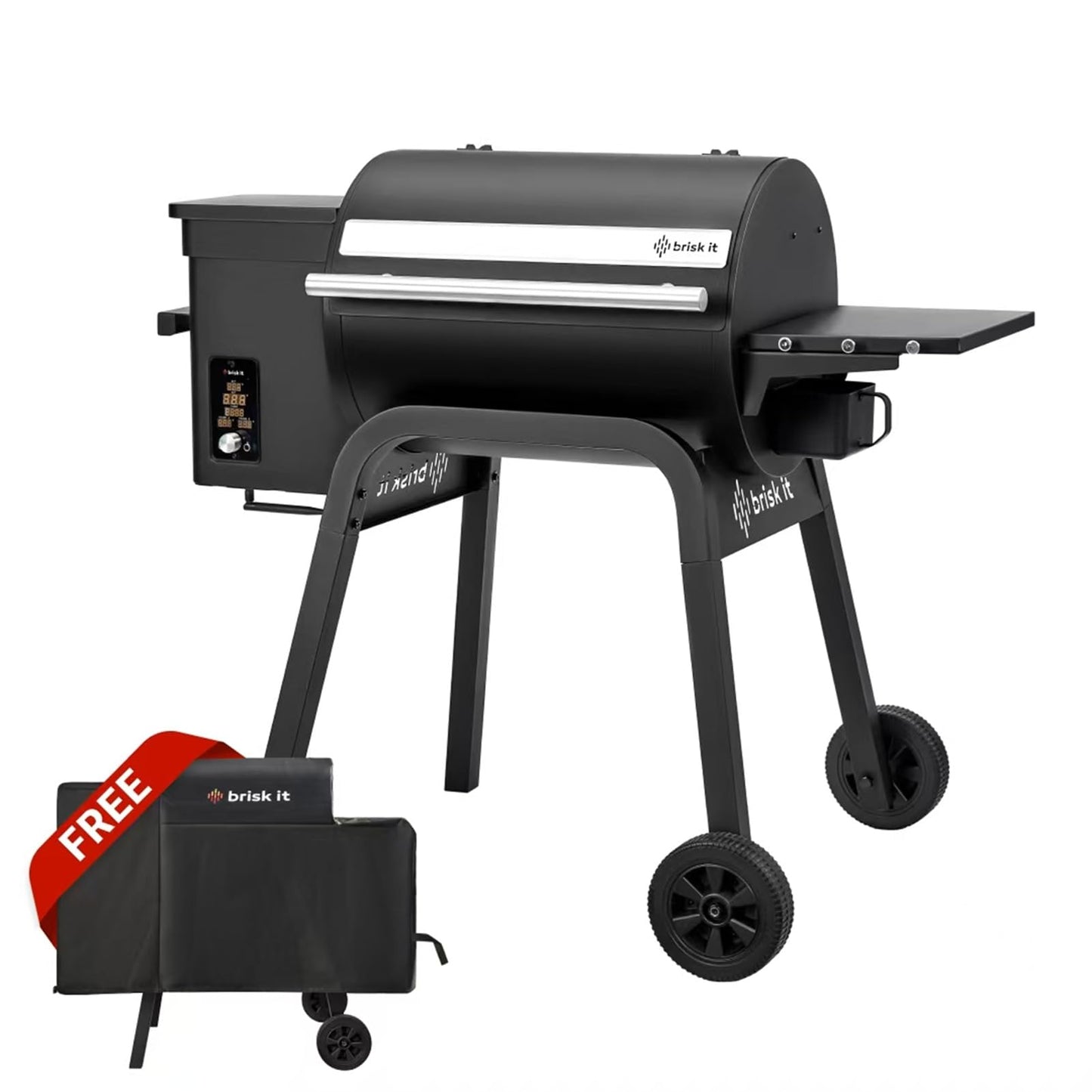 Brisk It Zelos-450 Electric Wood Pellet Smoker Grill With Grill Cover– A.I. Smart BBQ Grill with WiFi, 450 sq.in Cooking Area,7-in-1 Outdoor Grill & Smoker, PID Controller (Up to 500°F), Meat Probe