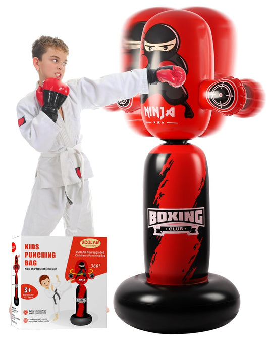 VCOLAN Punching Bag for Kids,63inch Kid Punching Bag,New Upgraded 360°Rotating Inflatable Boxing Bag Ninja Toy Christmas Birthday Gift for Boys Age 3-12