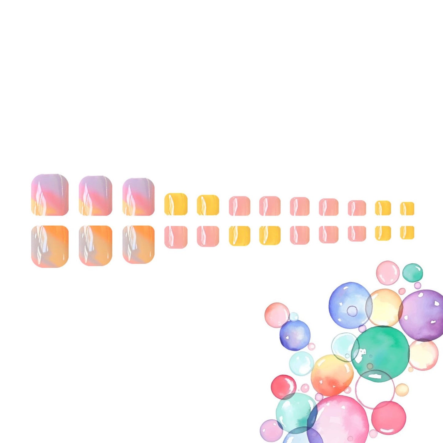 Summer Press on Toenails Short Square Fake Toe Nails with Colorful Blending Designs Cute False Toenails with Jelly Glue Pink Yellow Glossy Full Cover Acrylic Toenails for Women 24Pcs