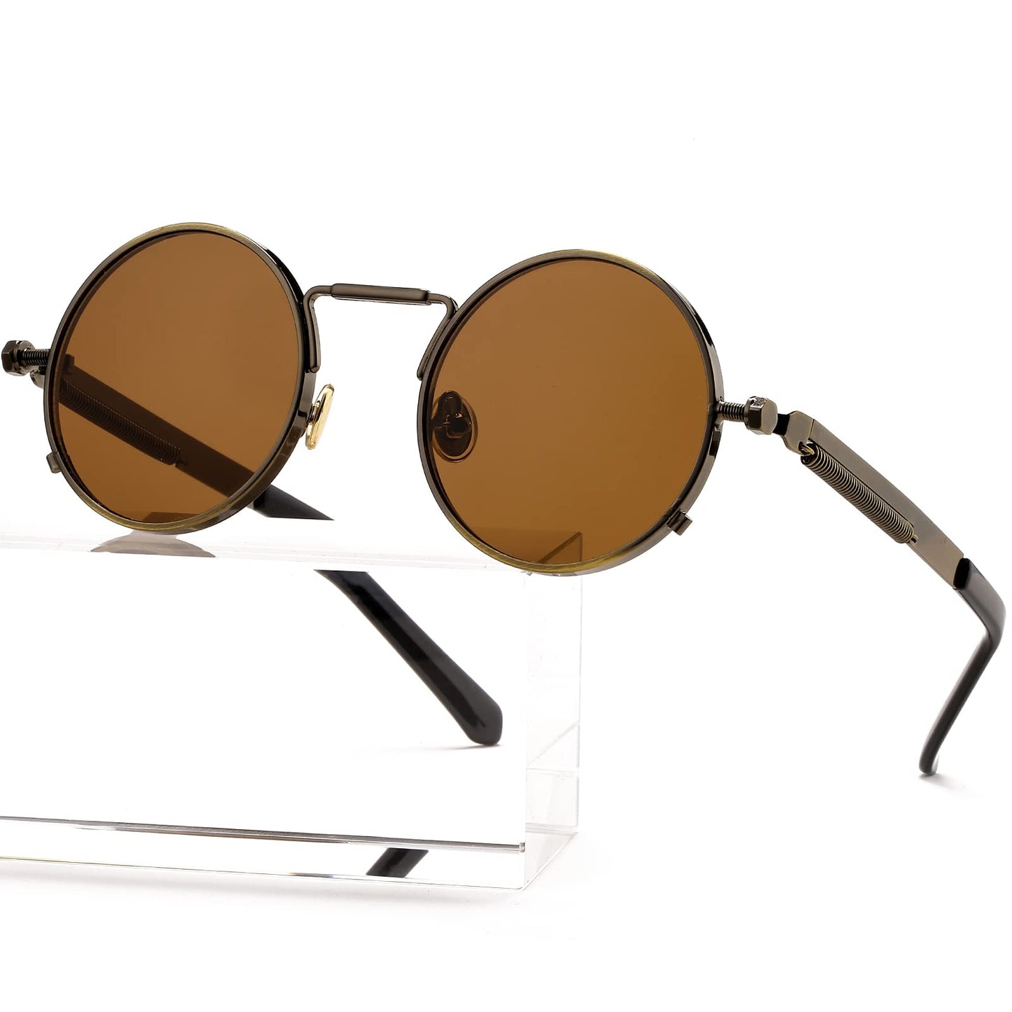 AIEYEZO Round Steampunk Sunglasses Trendy Retro Circle Glasses Gothic Metal Frame 100% UV Blocking Lens