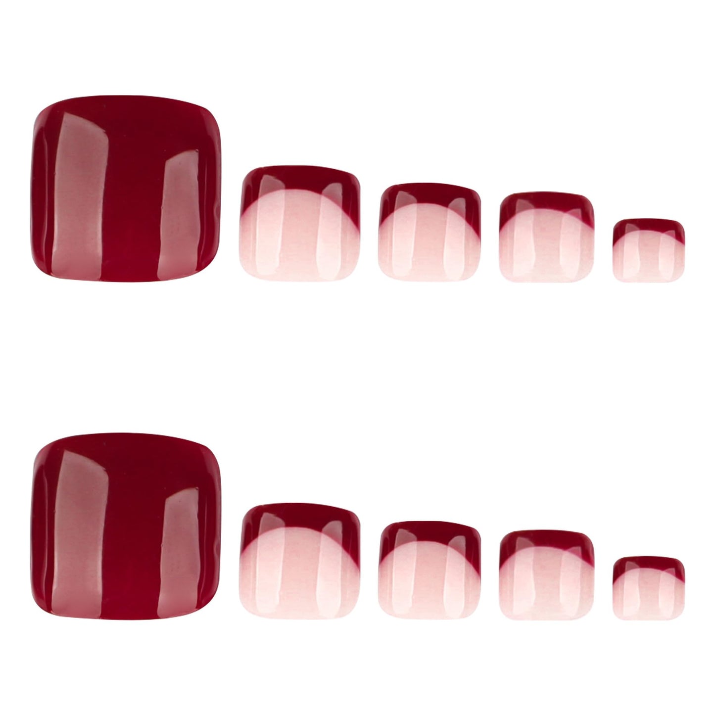 Wine Red Press on Toenails Short Square Fake Toe Nails Red French Tip False Toenails Glossy Full Cover Acrylic Toe Nails Stick on Nails for Woman 24Pcs