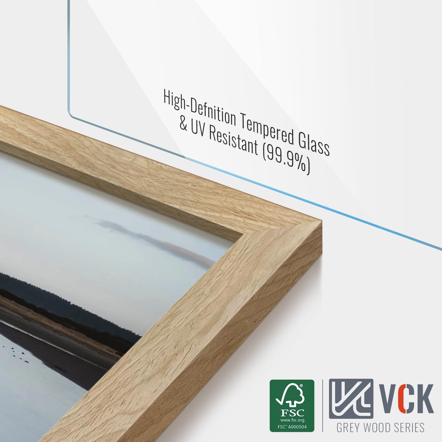 VCK 12x16 Picture Frame 5 Pack - Natural Wood Grain, High-End Wood Poster Frames with Tempered Glass, Display 8.5x11 Photo with Mat or 12x16 without Mat, Art Gallery-Quality, Wall Hanging, Natural