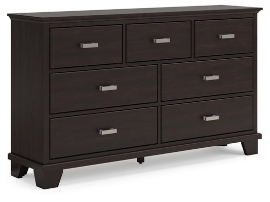 Signature Design by Ashley Covetown Contemporary 7 Drawer Dresser with Safety Stop for Bedroom, Dark Brown