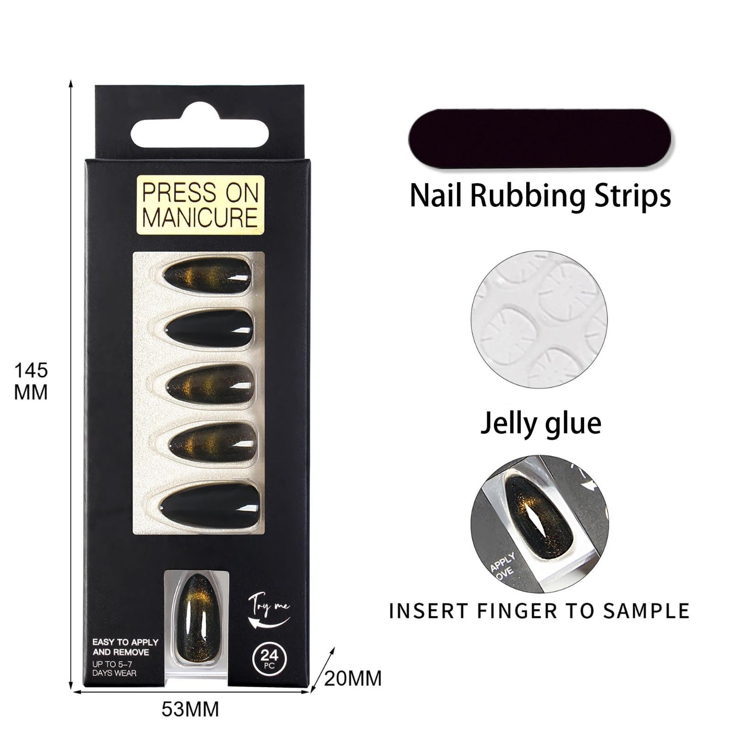 Hkanlre Press On Nails Almond-Glossy Press on Nails Medium,French Fake Nails for Women,Natural Reusable Bling Nails