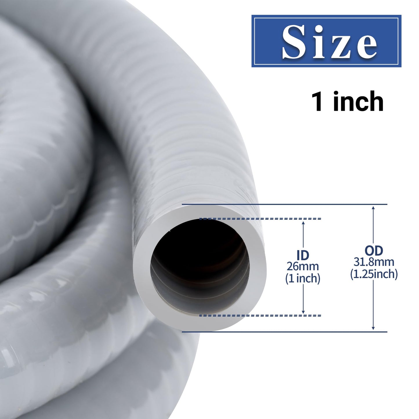 Geowaky 1 Inch 100 FT Liquid-Tight Conduit and Connector Kit Non Metallic Flexible Conduit Electrical Kit - 5 Straight and 3 Angle Fittings Included for Electrical Wiring