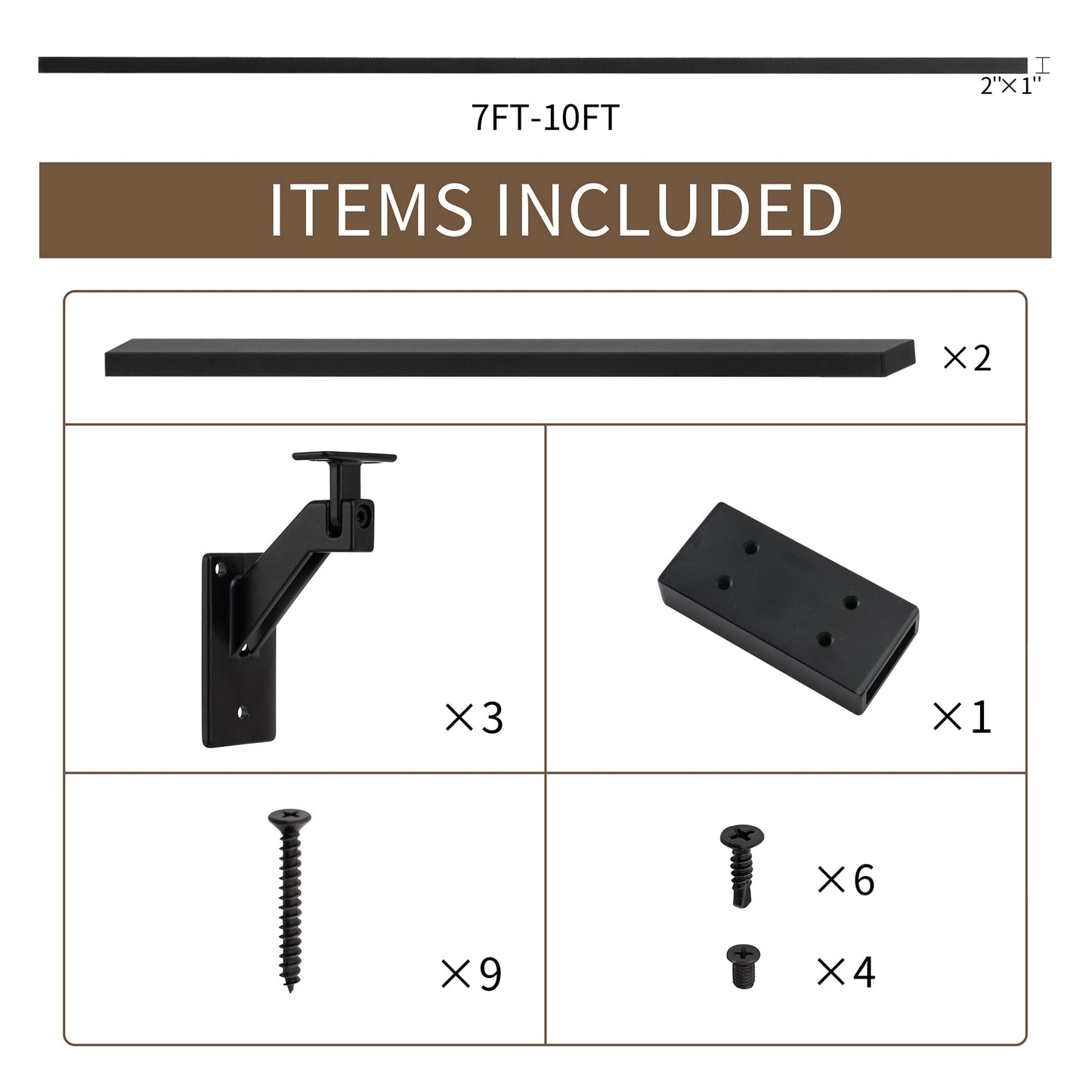 8FT Matte Black Handrails Kit for Indoor Outdoor Stairs，Modern Aluminum Handrail Set,2" X1" Grab bar,Adjustable 304 Stainless Steel Brackets Included，Rust Free (Matte Black, 8 FT)