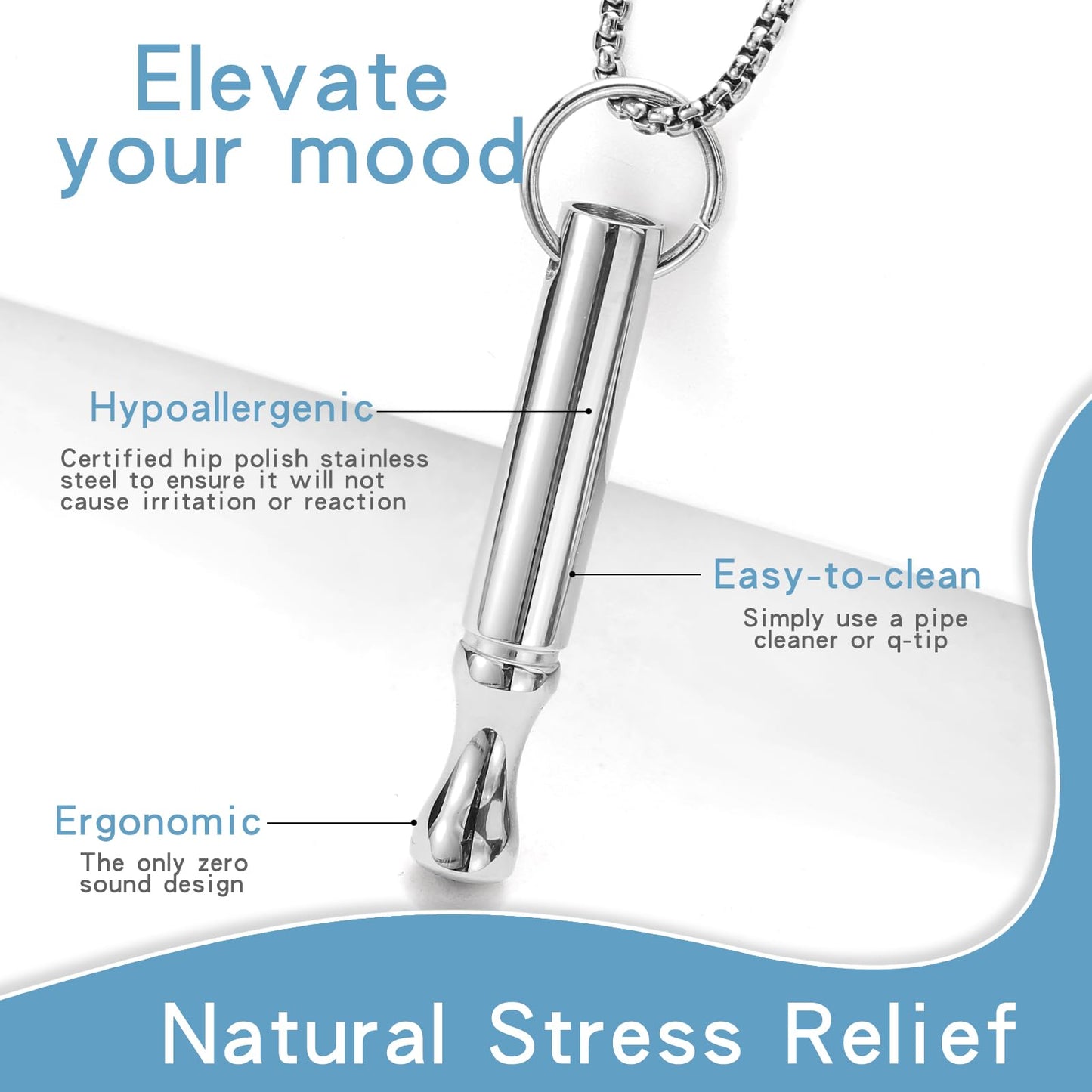 Mindfulness Breathing Necklace Stress Relief Pendant Stainless Steel Anxiety Breathe Necklace for Women Men (Rotundity, Steel+Gold)