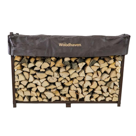 Woodhaven 6 Foot Heavy Duty, Made in the USA - Outdoor Firewood Storage Log Rack and Seasoning Cover Set - Metal Firewood Rack With Brown Powder Coat Finish (Cover)