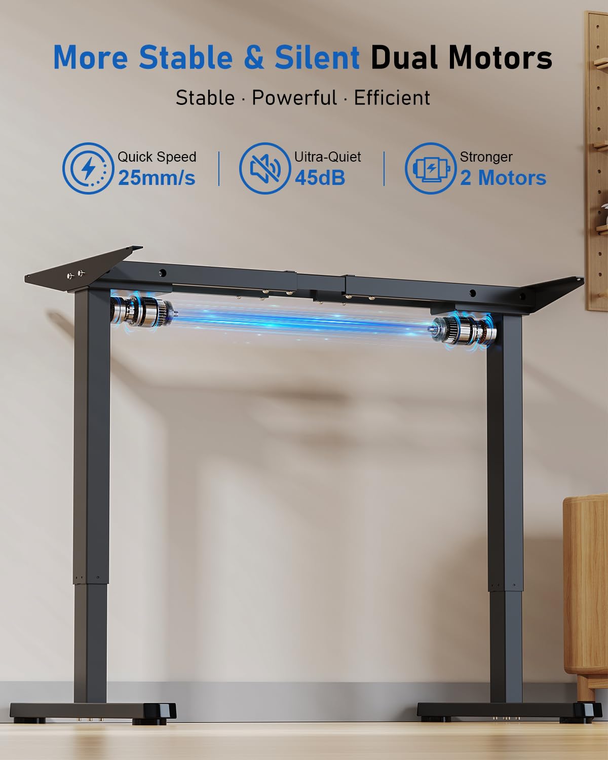 Xyndyx 264 lbs Capacity Dual Motor Electric Standing Desk Frame, Height Adjustable Sit Stand up Desk Legs for 39.4” to 74.8” Desktop, Anti-Collision Function, Cable Tray, 2 Hooks, Black Frame Only