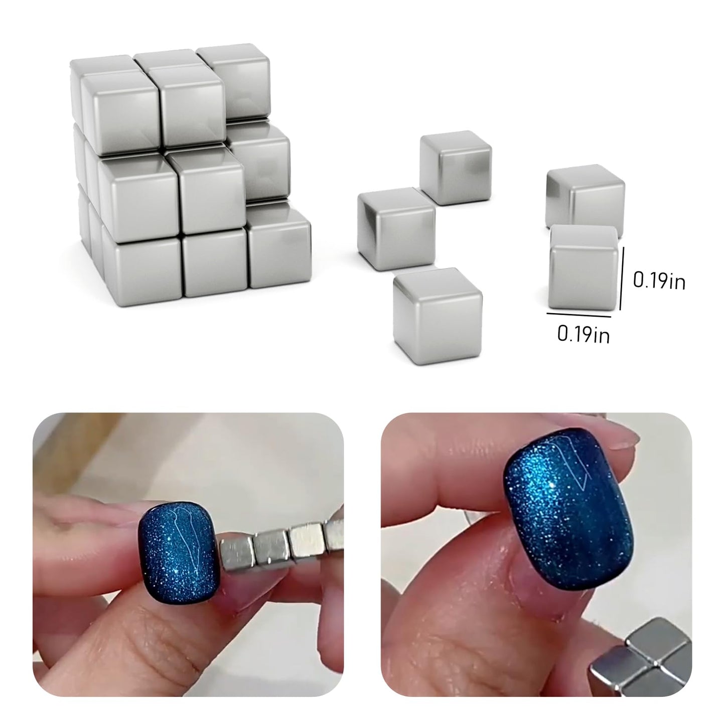 XEAOHESY 27 Pieces Cat Eye Magnet for Nails Cube Nail Magnet Square Nail Art Magnet with Grid Effect Powerful Manicure Magnetic Tool for Cat Eye Gel Nail Polish（0.2 * 0.2 * 0.2inch）