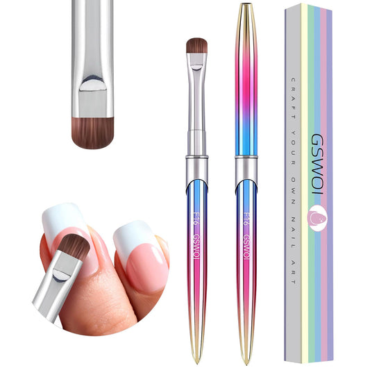 French Tip Brush & Nail Cleaning Brush for Polygel & Gel Polish – Professional Nail Art Brush with smile lines, Acrylic Detailing Tool for French Manicures, Builder Gel & Precision Nail Art (F16)