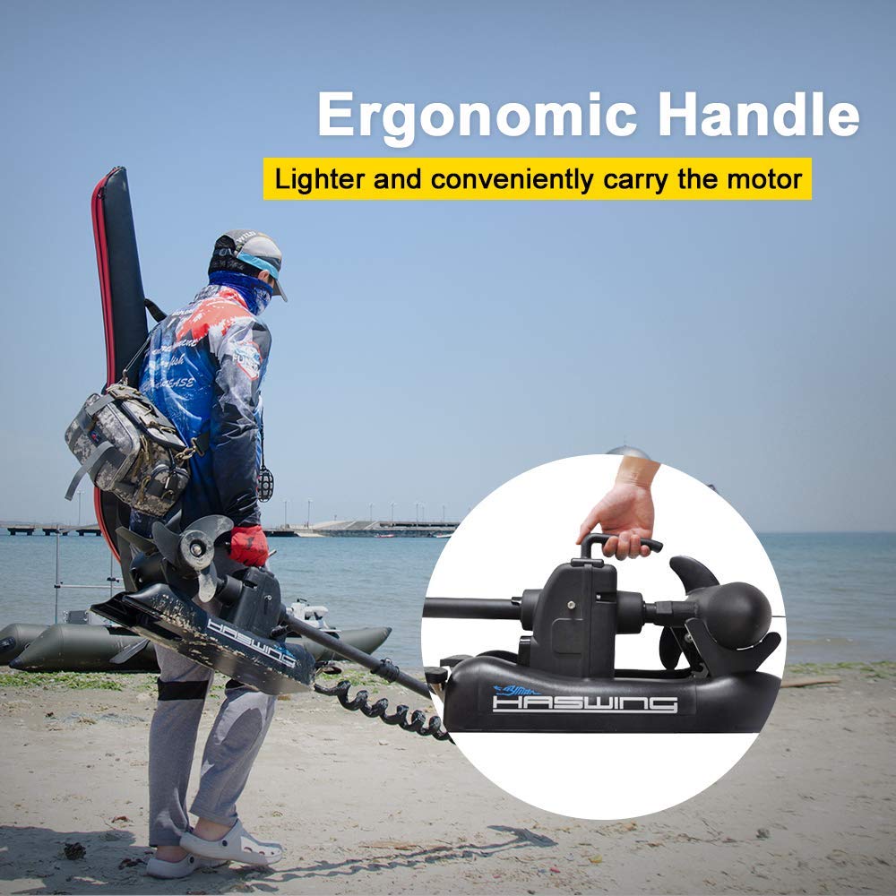 AQUOS Haswing CaymanB Electric Bow Mount 12V Saltwater & Freshwater Trolling Motor - 55lbs Thrust, 48in Shaft, with Wireless Remote & Wireless Foot Control, Quick Release Bracket