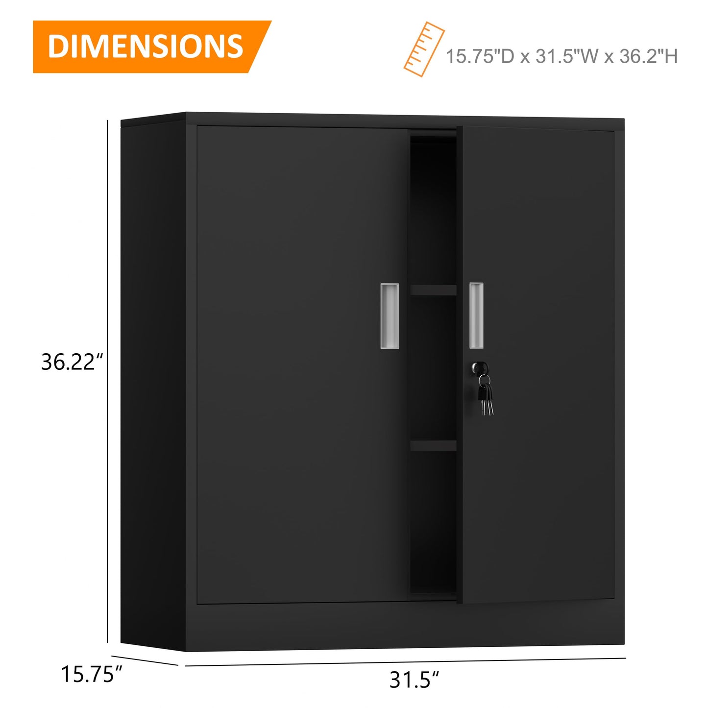 JINKUR Metal Storage Cabinet with Locking Doors and 2 Adjustable Shelves, Small Lockable Steel Storage Cabinets for Home Office Garage Kitchen Pantry (Black)
