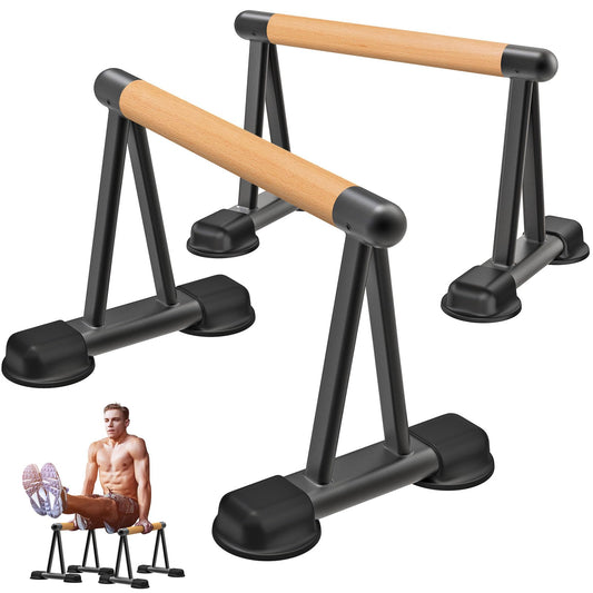 Dolibest Push Up Bar, 12'' High Parallettes Bars with Wooden Handles, Stable and Comfortable Calisthenics Equipment, Suitable for Handstand, L-Sit, Dip Bar, Strength Training for Indoor Outdoor