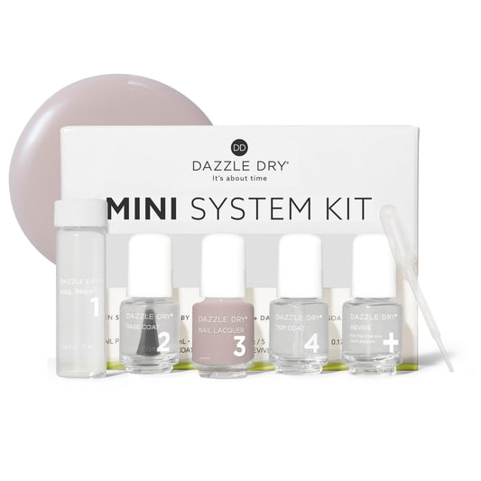 Dazzle Dry Mini Kit 4 Step System - Chiffon Moment Mini Kit - A sheer warm taupe. Sheer cream. (5 Piece Kit / 5 Manicures)