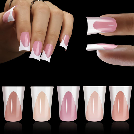 Wellquinn White French Tip Duck Nail Tips, Full Cover No C Curve Medium Wide Acrylic Press Ons Duck Feet Nails, Thick Soft Gel Fake False Nail Extension 12 Sizes 120 Pcs 5 Colors