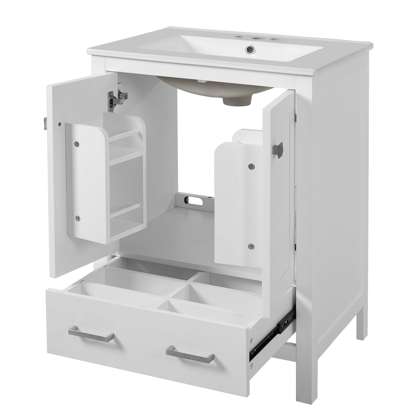 Favfurish 48" Bathroom Vanity with Ceramic Double Sink, Undermount Double Basin Vanity Set w/2 Divided Drawers and 4 Double-Layer Soft Close Doors & Built-in Shelf, Freestanding Storage Cabinet,White