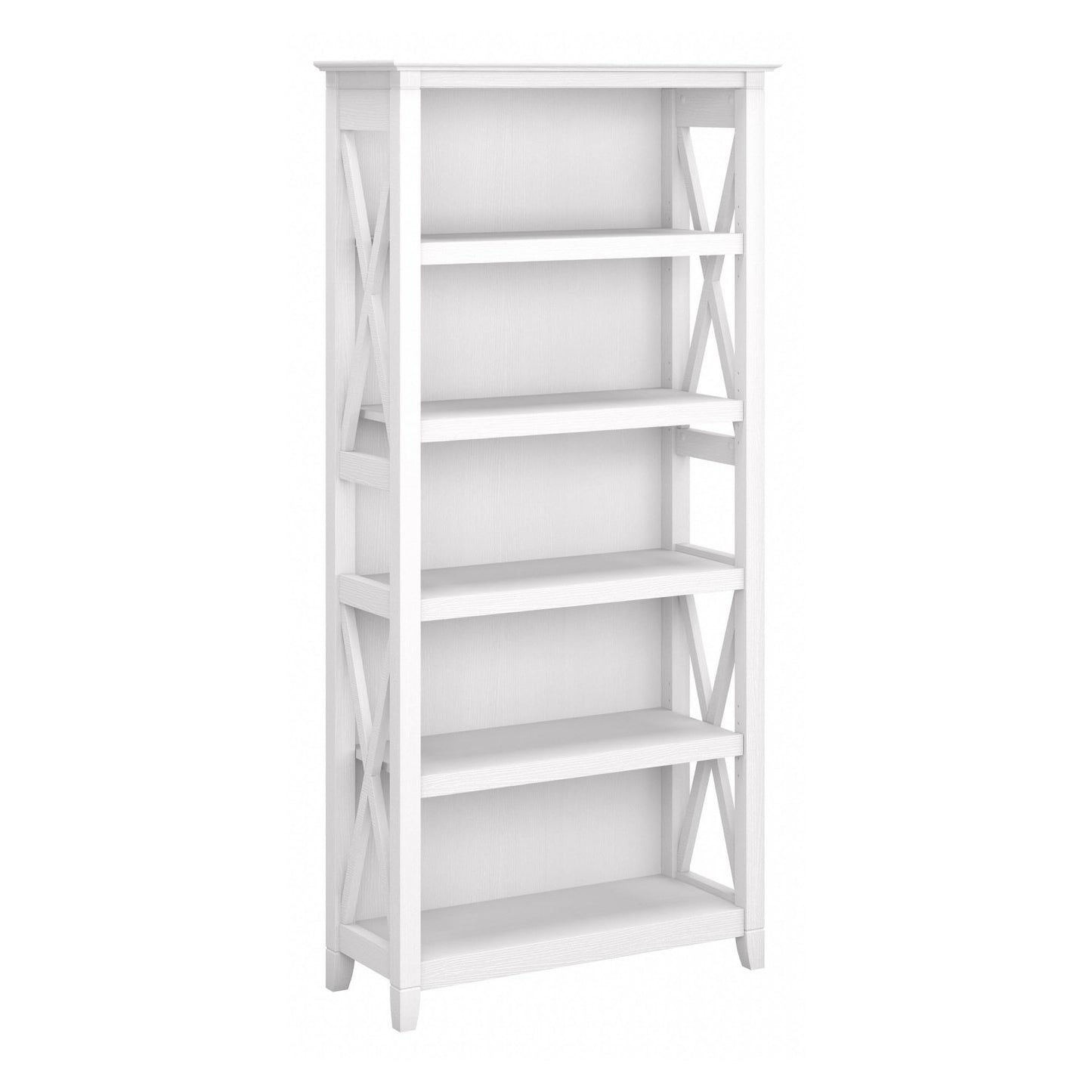 Bush Home Tall 5 Shelf Bookcase for Living Room or Home Office, Large Bookshelf, Modern Farmhouse Style, Key West Collection, Pure White Oak