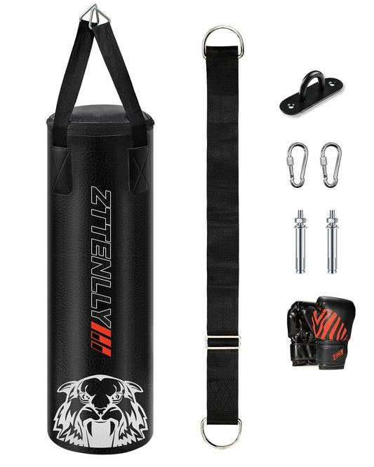 ZTTENLLY Kids Punching Bag with Gloves - PU Leather & Adjustable Height Strap - Boxing Bag Set for 3-8-14 Years Kids/Youth Great for Boxing, MMA, Kickboxing(Unfilled)