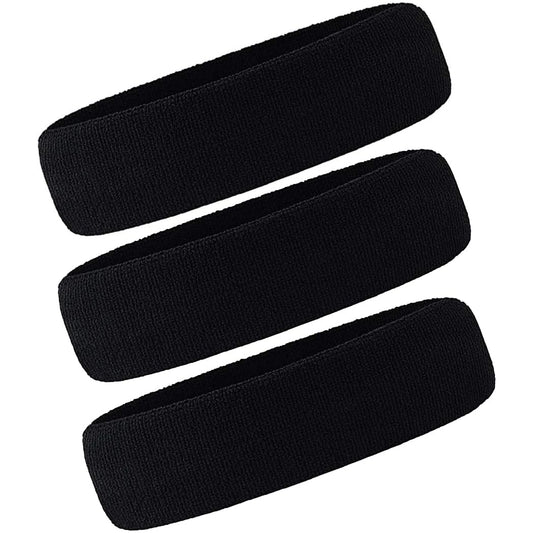 3 Pack Men & Women Sweatband Headband Terry Cloth Moisture Wicking for Sports Tennis Gym Work Out (Black)