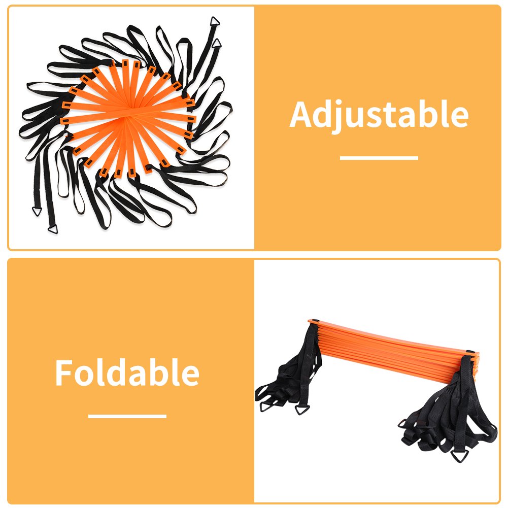 YISSVIC Agility Ladder and Cones 20 Feet 12 Adjustable Rungs Fitness Speed Training Equipment,1 Carry Bags, 10 Cones, 4 Stakes, Basketball, Soccer (20 feet Orange)
