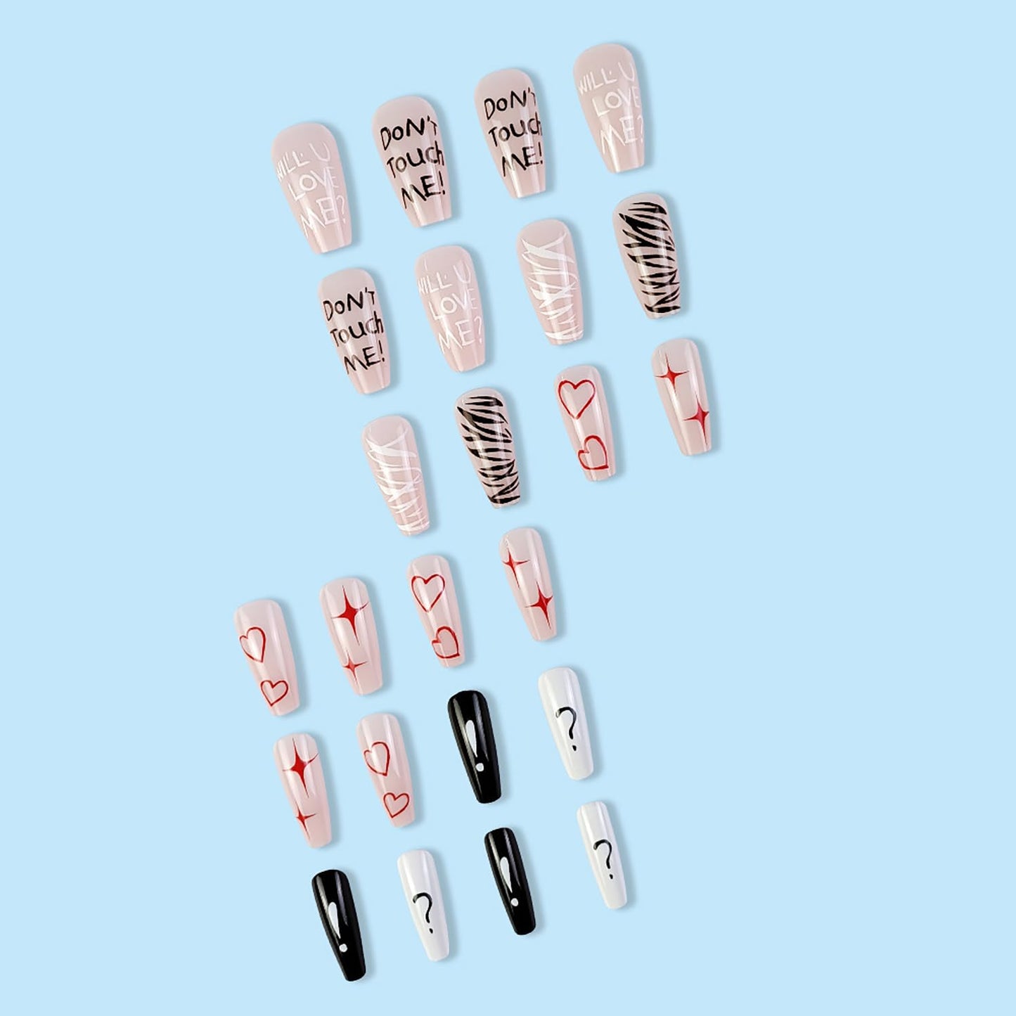 Vezocim Red Heart Press on Nails Medium Coffin Shape 24Pcs Glossy Full Cover Acrylic Square False Nails with Valentine's Day Designs Artificial Fake Nails Glue Stick on Fingernails for Women Girls