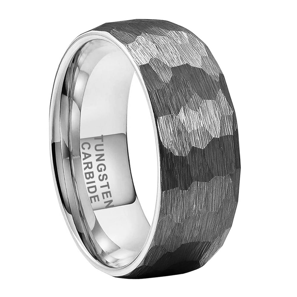 TUTISS 8mm Hammered Tungsten Rings for Men Women Fashion Engagement Wedding Bands Domed Matte Finish Comfort Fit Size 13