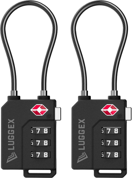 LUGGEX TSA Locks for Luggage, Suitcase Locks TSA Approved, Luggage Locks, Gift Box, Ease of Use & Durable(Black,2 Pack)