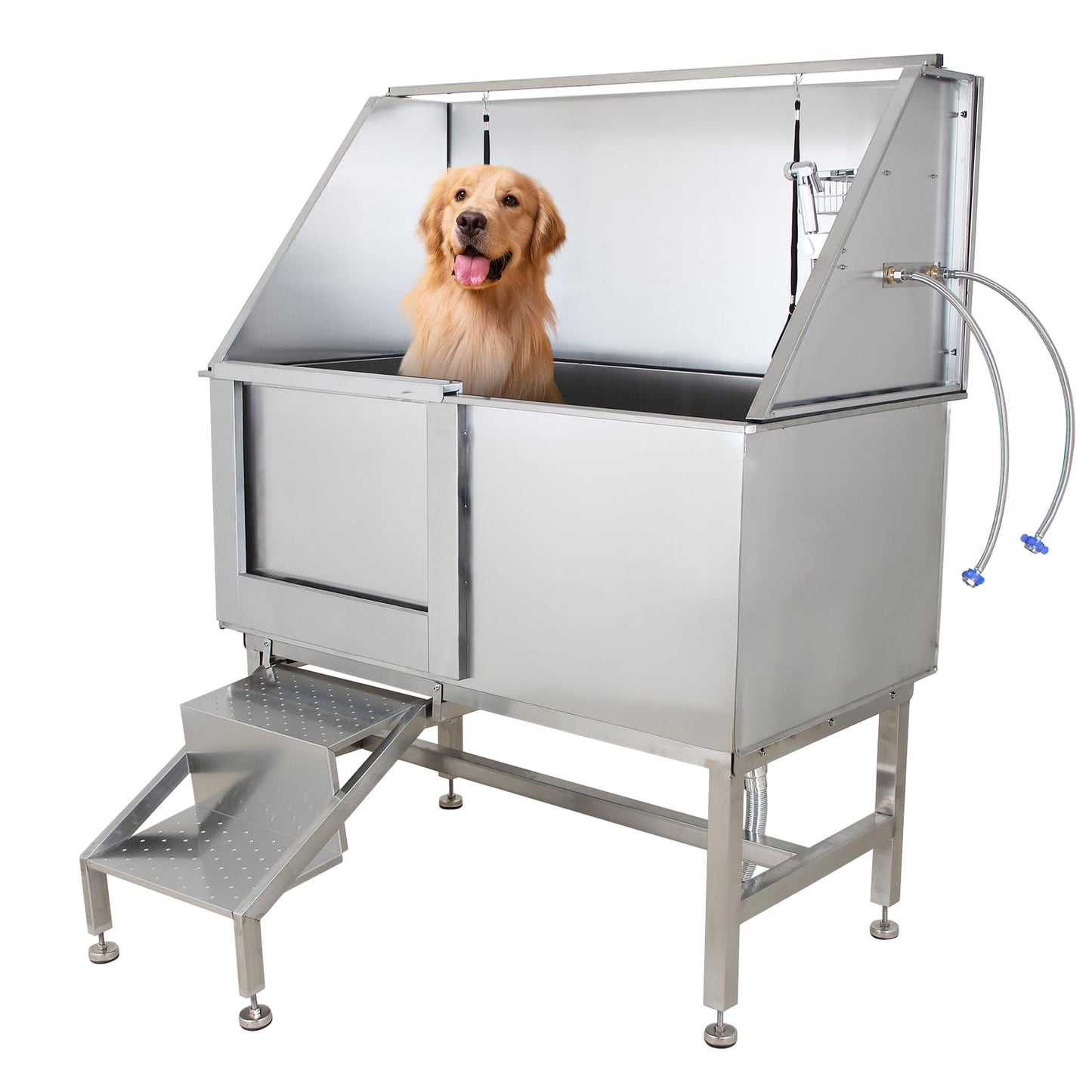 GarveeLife 50 in Dog Grooming Tub, Professional Bathtub with Retractable Stairs, Stainless Steel Pet Grooming Tub for Small & Large Dog, Lefe Door